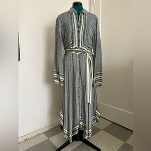 Maeve by Anthropologie Black & White Long Sleeve Dress with Green Accents